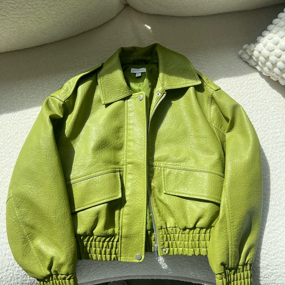 Topshop Green Faux Leather Jacket Size XS 0-2